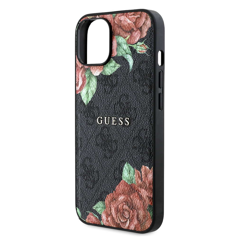 Apple iPhone 15 Kılıf Guess Orjinal Lisanslı M-safe Şarj Özellikli Gül Baskılı 4G Desenli Yazı Logolu Kapak - Görsel 6