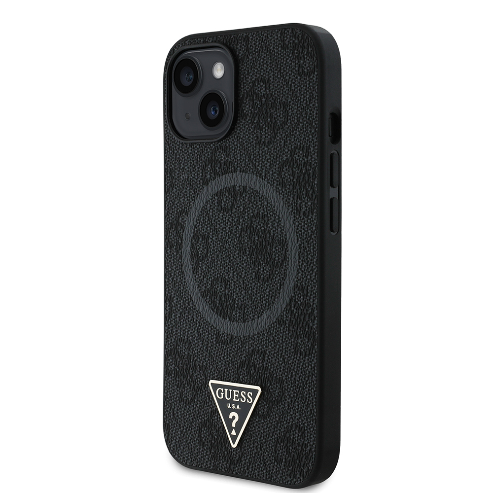 Apple iPhone 15 Kılıf Guess Orjinal Lisanslı M-safe Şarj Özellikli PU Üçgen Logo 4G Desenli Kapak