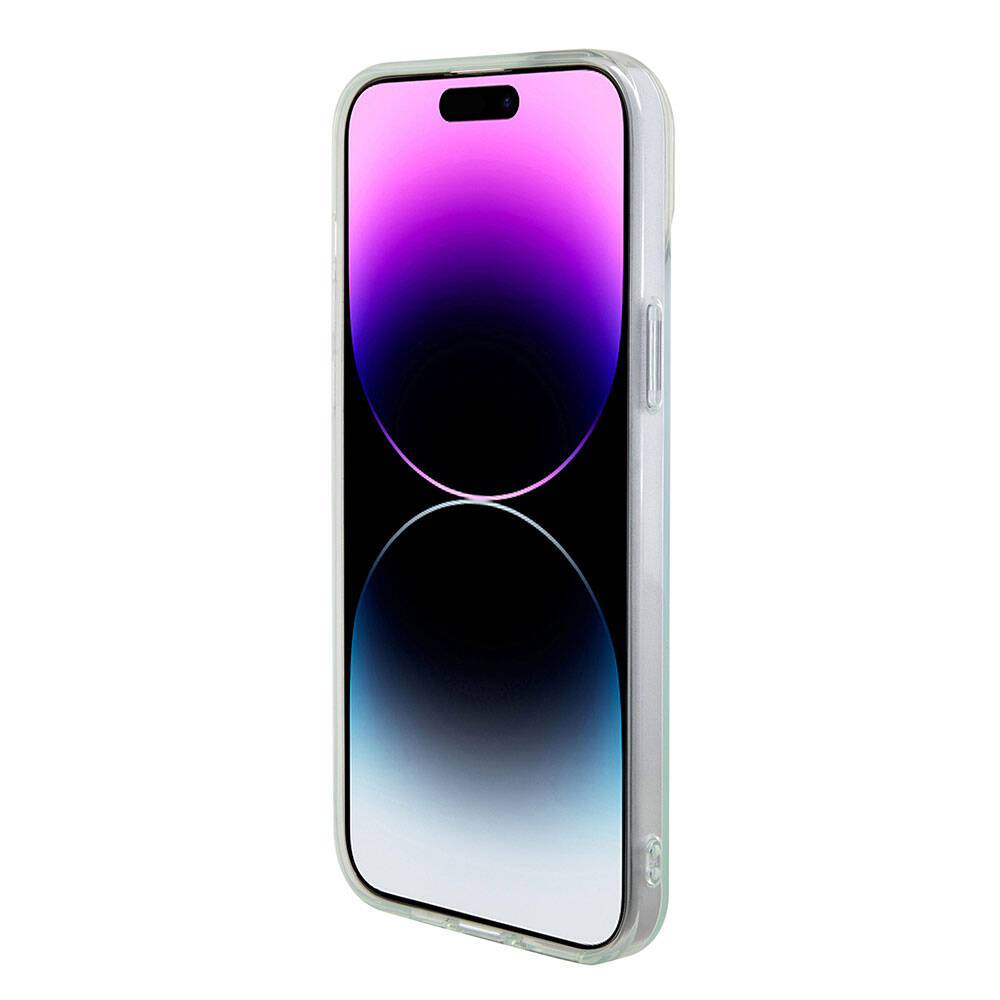 Apple iPhone 15 Kılıf Guess Orjinal Lisanslı M-safe Şarj Özellikli Yazı Logolu Iridescent Kapak