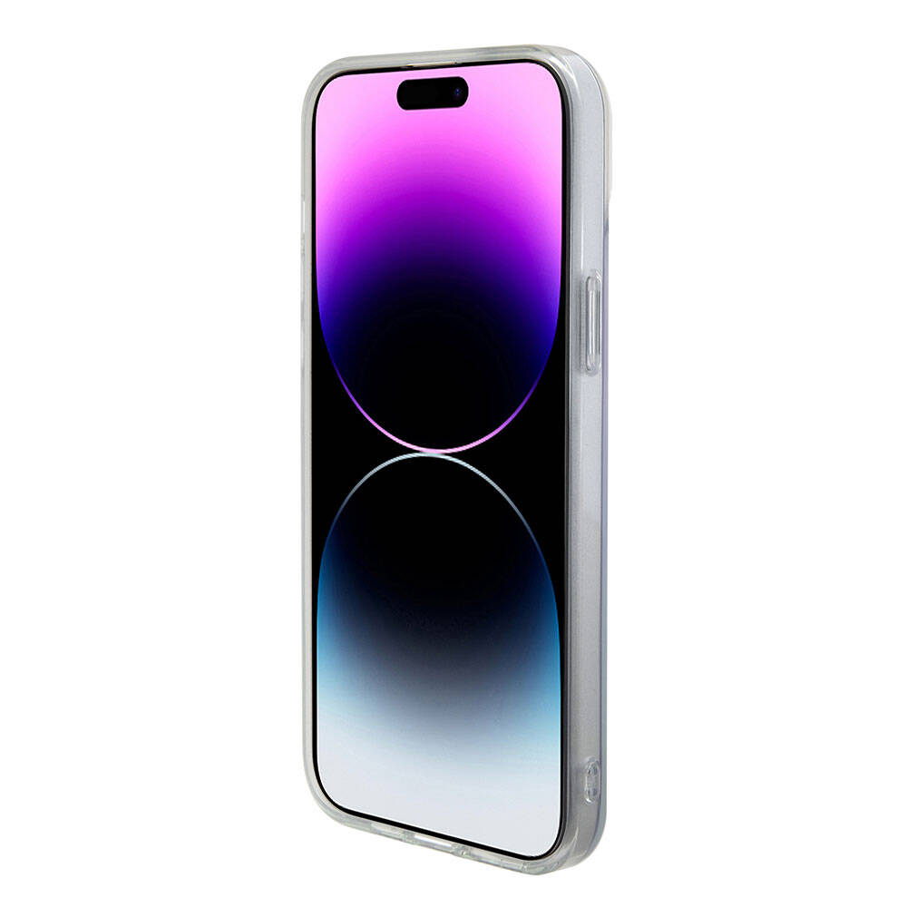 Apple iPhone 15 Kılıf Guess Orjinal Lisanslı M-safe Şarj Özellikli Yazı Logolu Iridescent Kapak