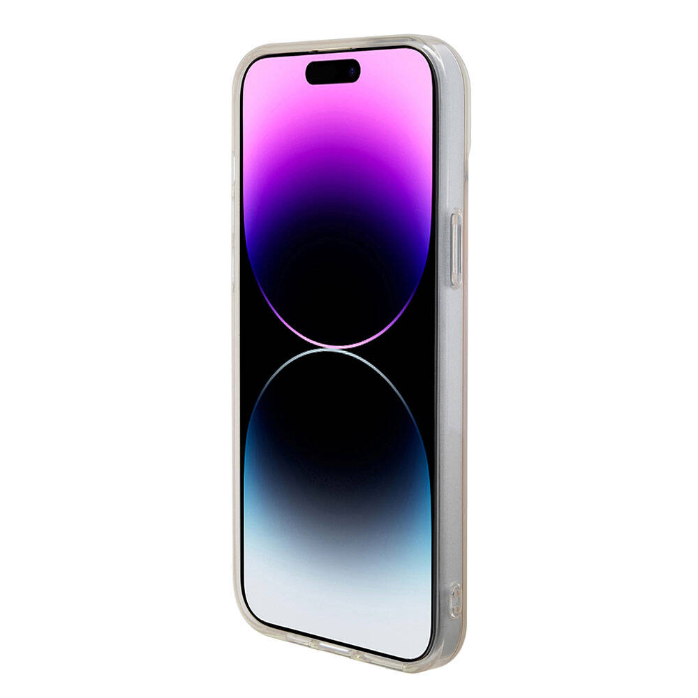 Apple iPhone 15 Kılıf Guess Orjinal Lisanslı M-safe Şarj Özellikli Yazı Logolu Iridescent Kapak