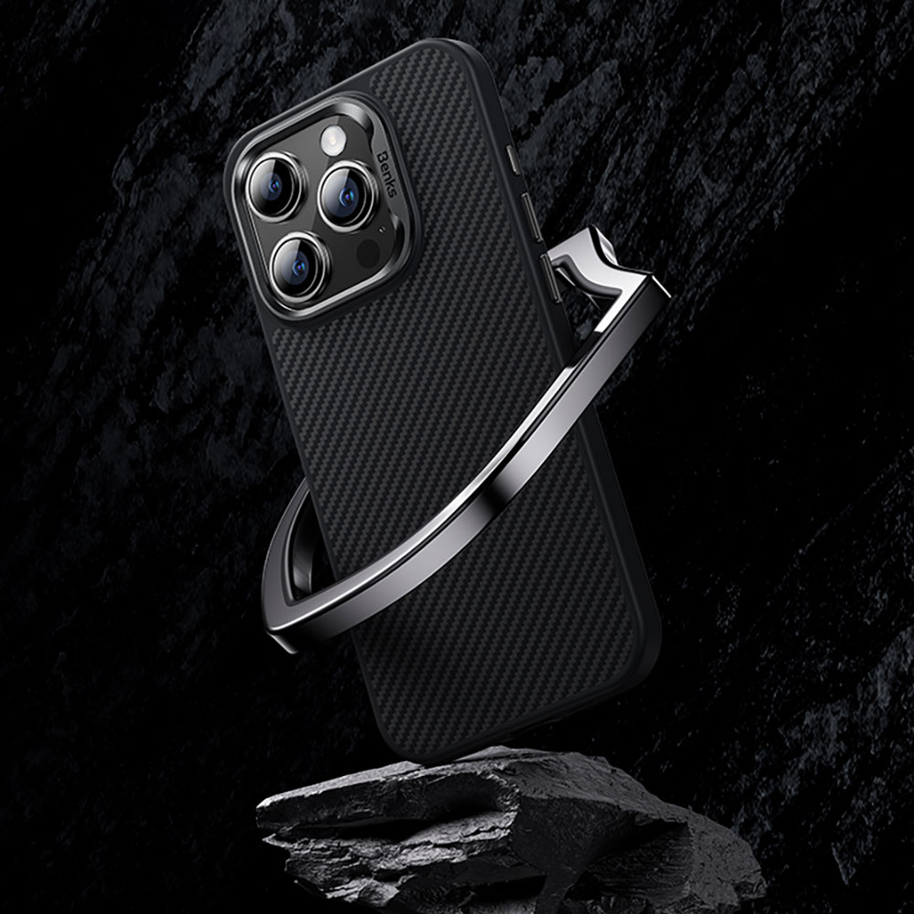 Apple iPhone 15 Kılıf Karbon Fiber M-safe Şarj Özellikli Benks Hybrid ArmorPro 600D Kevlar Kapak