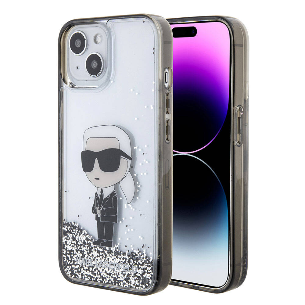 Apple iPhone 15 Kılıf Karl Lagerfeld İkonik Sıvılı Glitter Orjinal Lisanslı Kapak