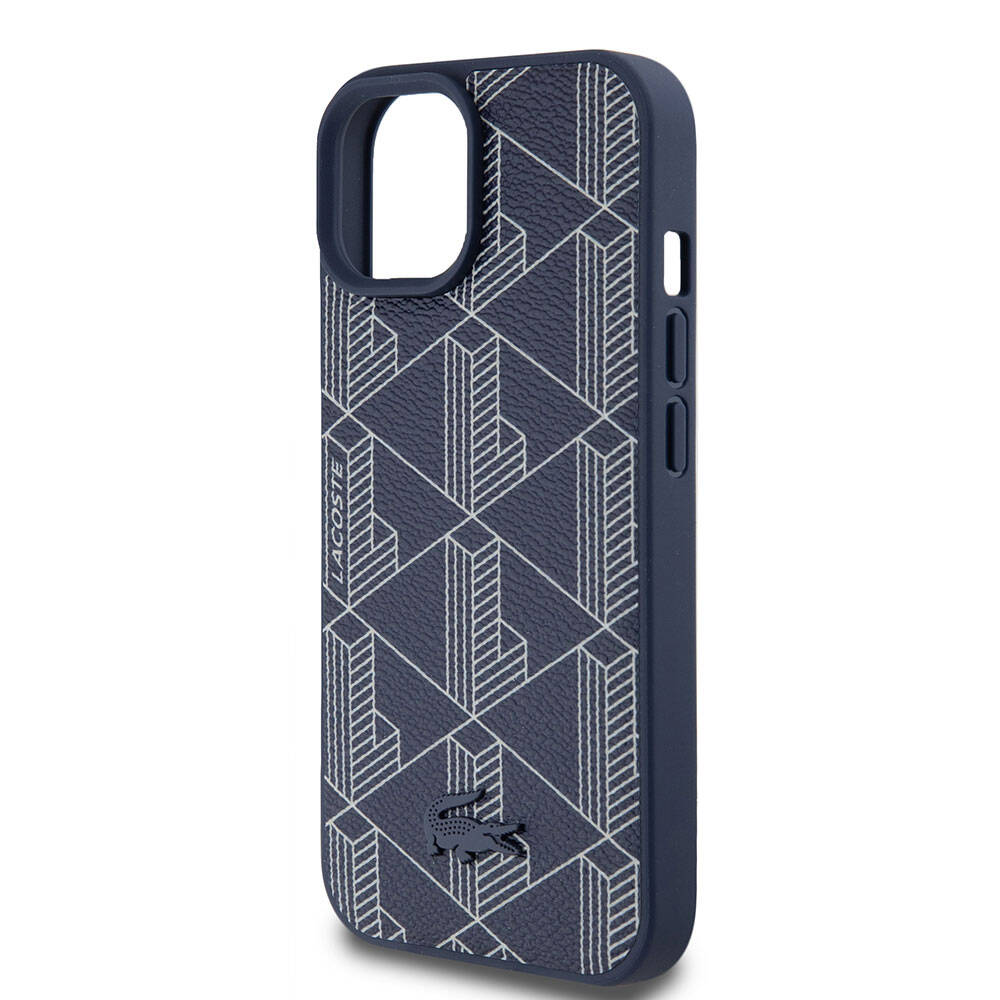 Apple iPhone 15 Kılıf Lacoste Orjinal Lisanslı M-safe Şarj Özellikli PU Deri Görünümlü Karışık Monogram Desenli Kapak - Görsel 6