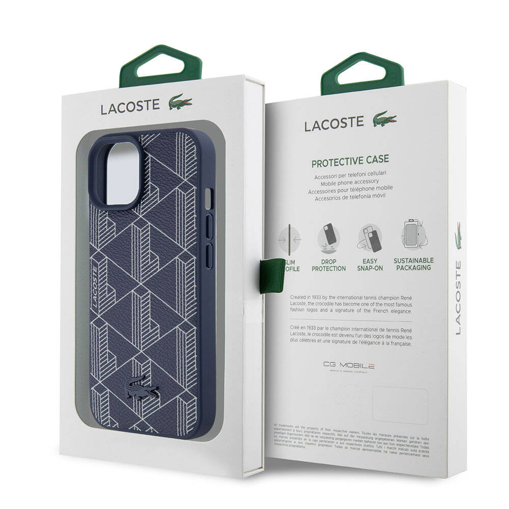 Apple iPhone 15 Kılıf Lacoste Orjinal Lisanslı M-safe Şarj Özellikli PU Deri Görünümlü Karışık Monogram Desenli Kapak - Görsel 8