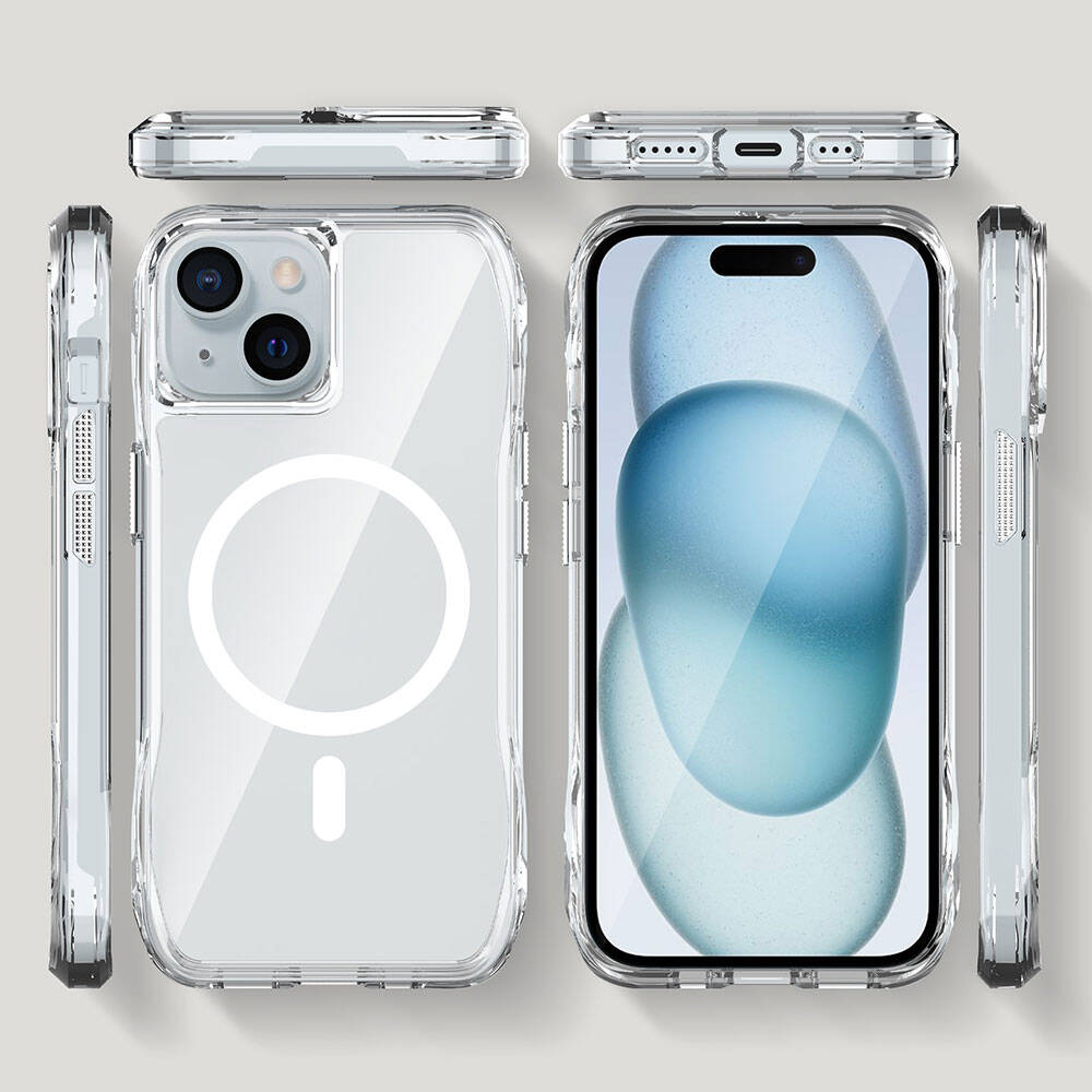 Apple iPhone 15 Kılıf M-safe Şarj Özellikli Airbagli Şeffaf Zore İncek Kapak