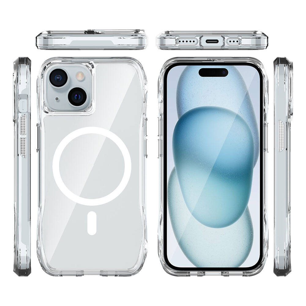 Apple iPhone 15 Kılıf M-safe Şarj Özellikli Airbagli Şeffaf Zore İncek Kapak