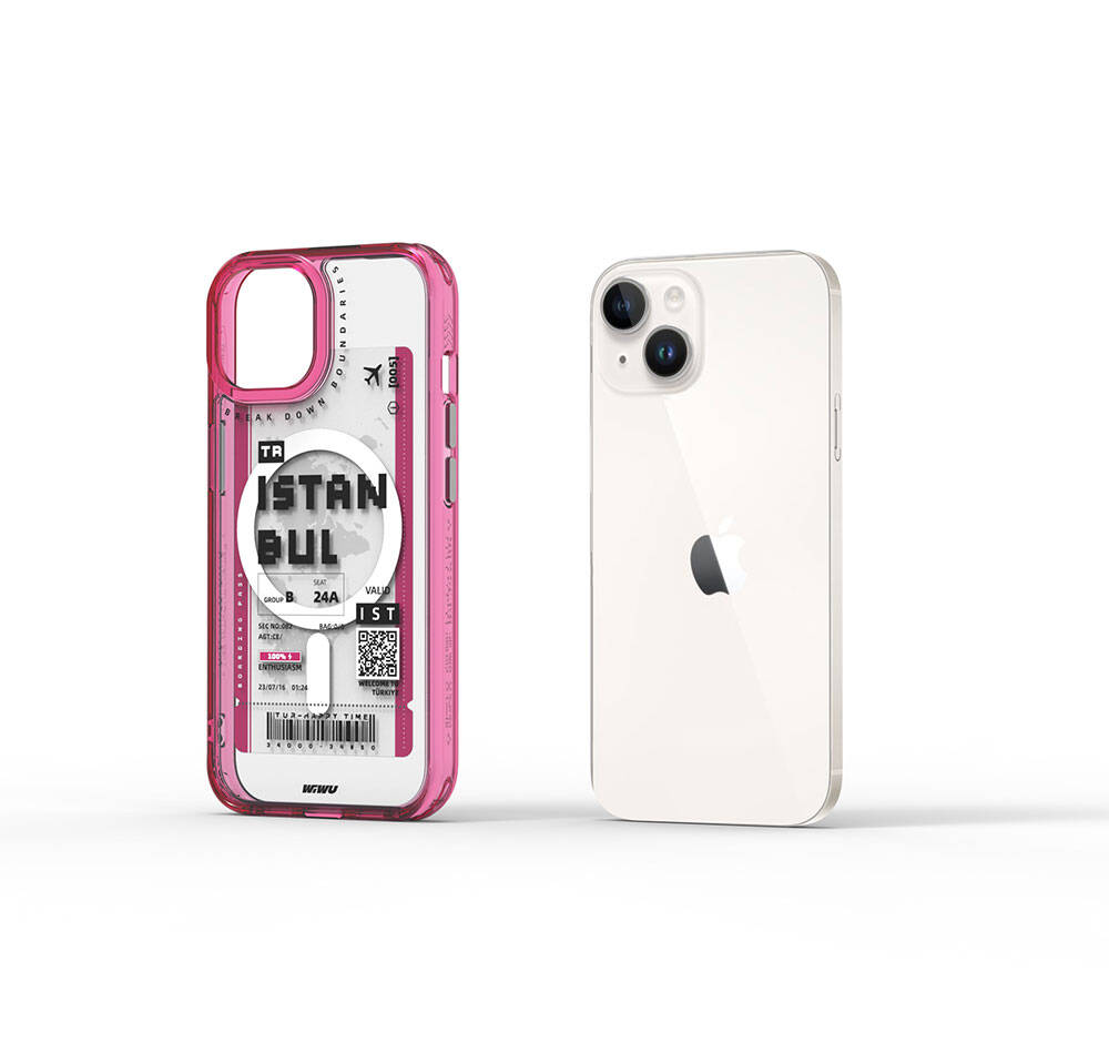 Apple iPhone 15 Kılıf M-safe Şarj Özellikli Bilet Desenli Wiwu Turkey B Serisi Kapak