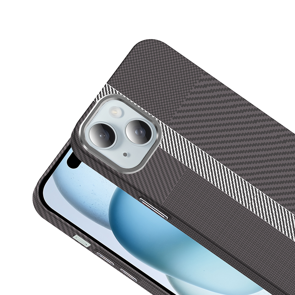Apple iPhone 15 Kılıf M-safe Şarj Özellikli Karbon Fiber Görünümlü Zore Gros Kapak