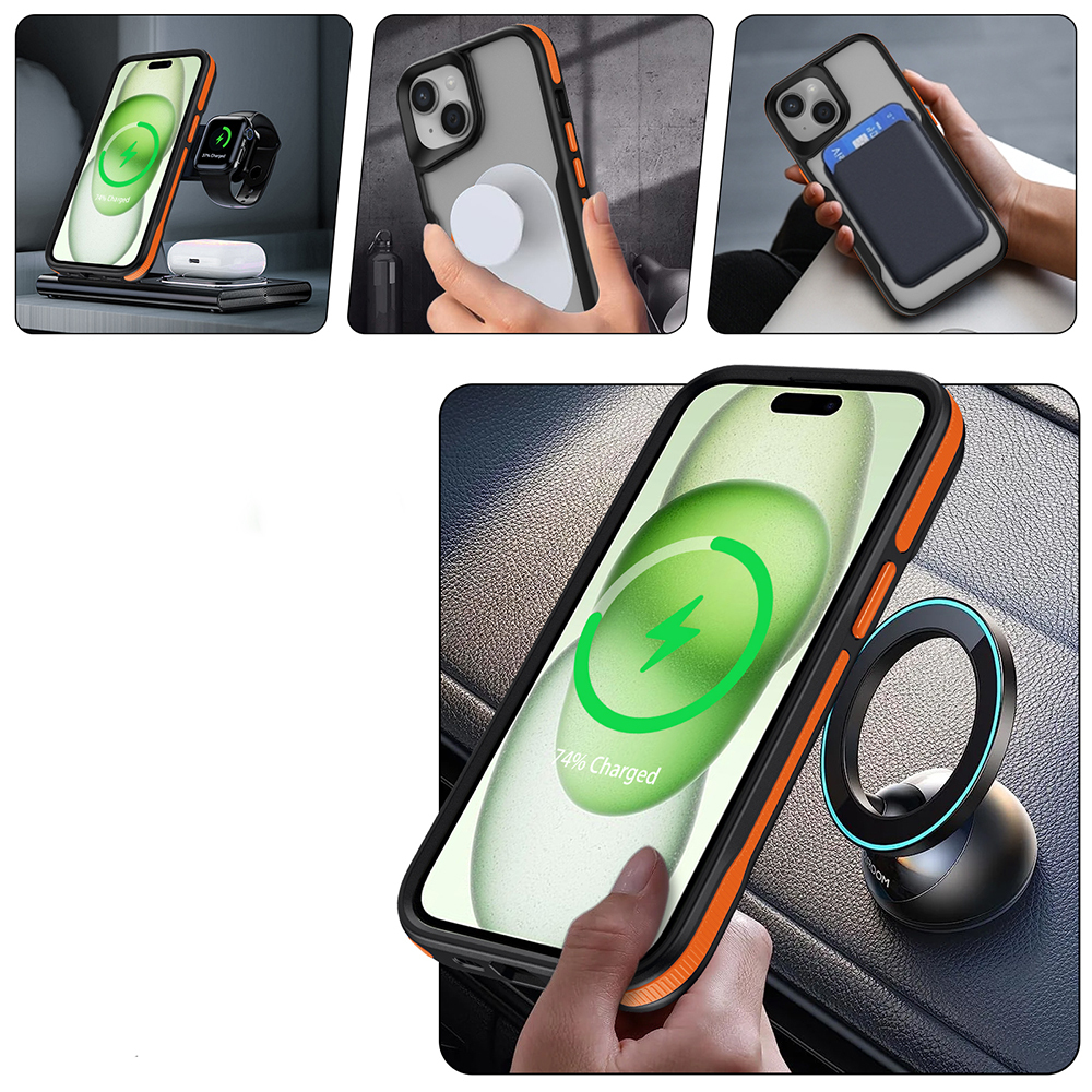 Apple iPhone 15 Kılıf M-safe Şarj Özellikli Renkli Kenar Airbag Şeritli Zore Lamer Kapak