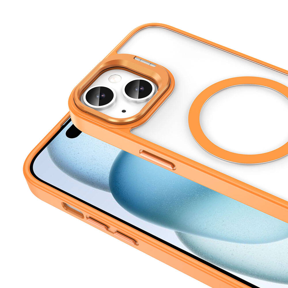 Apple iPhone 15 Kılıf M-safe Şarj Özellikli Standlı Zore M-safe Klon Lensli Kapak