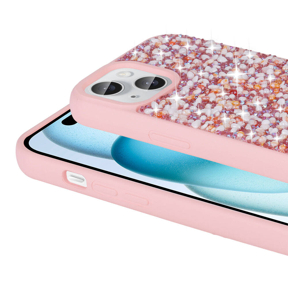 Apple iPhone 15 Kılıf Parlak Taşlı Tasarım Zore Linea Diamond Kapak - Görsel 9