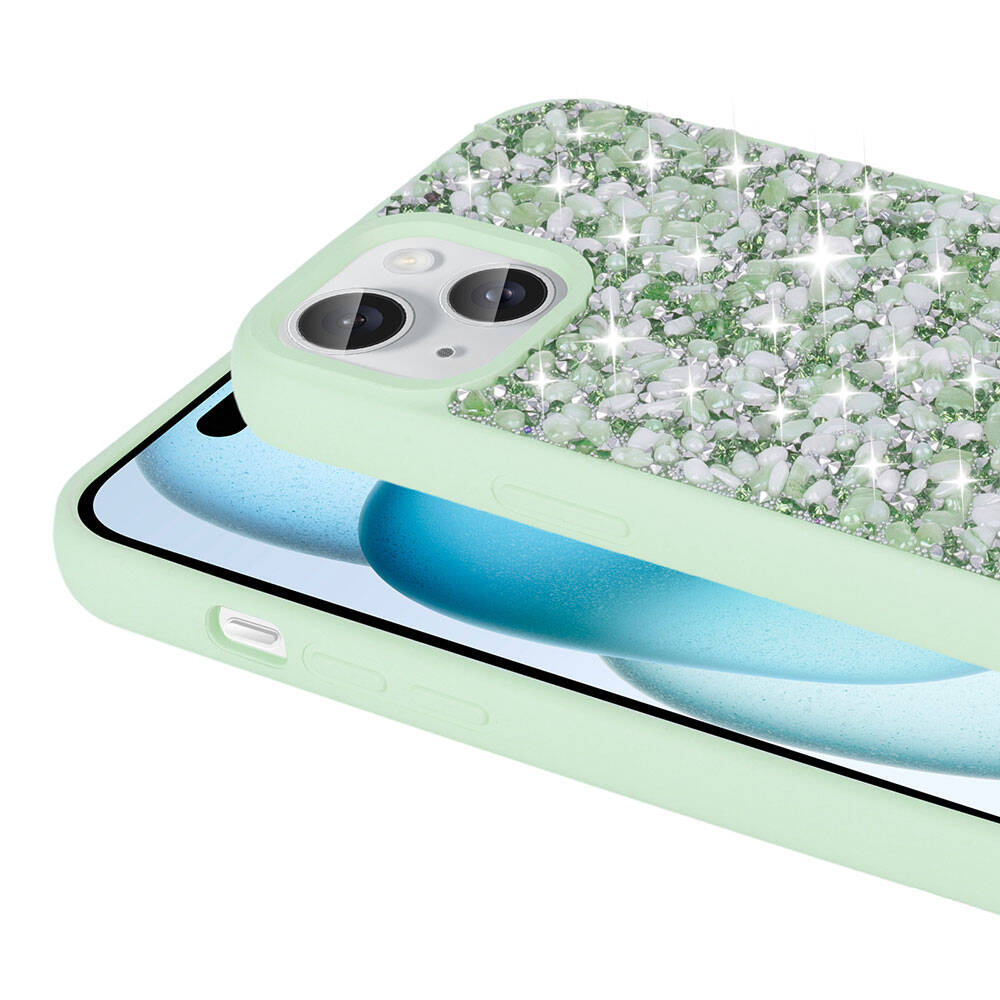 Apple iPhone 15 Kılıf Parlak Taşlı Tasarım Zore Linea Diamond Kapak - Görsel 10