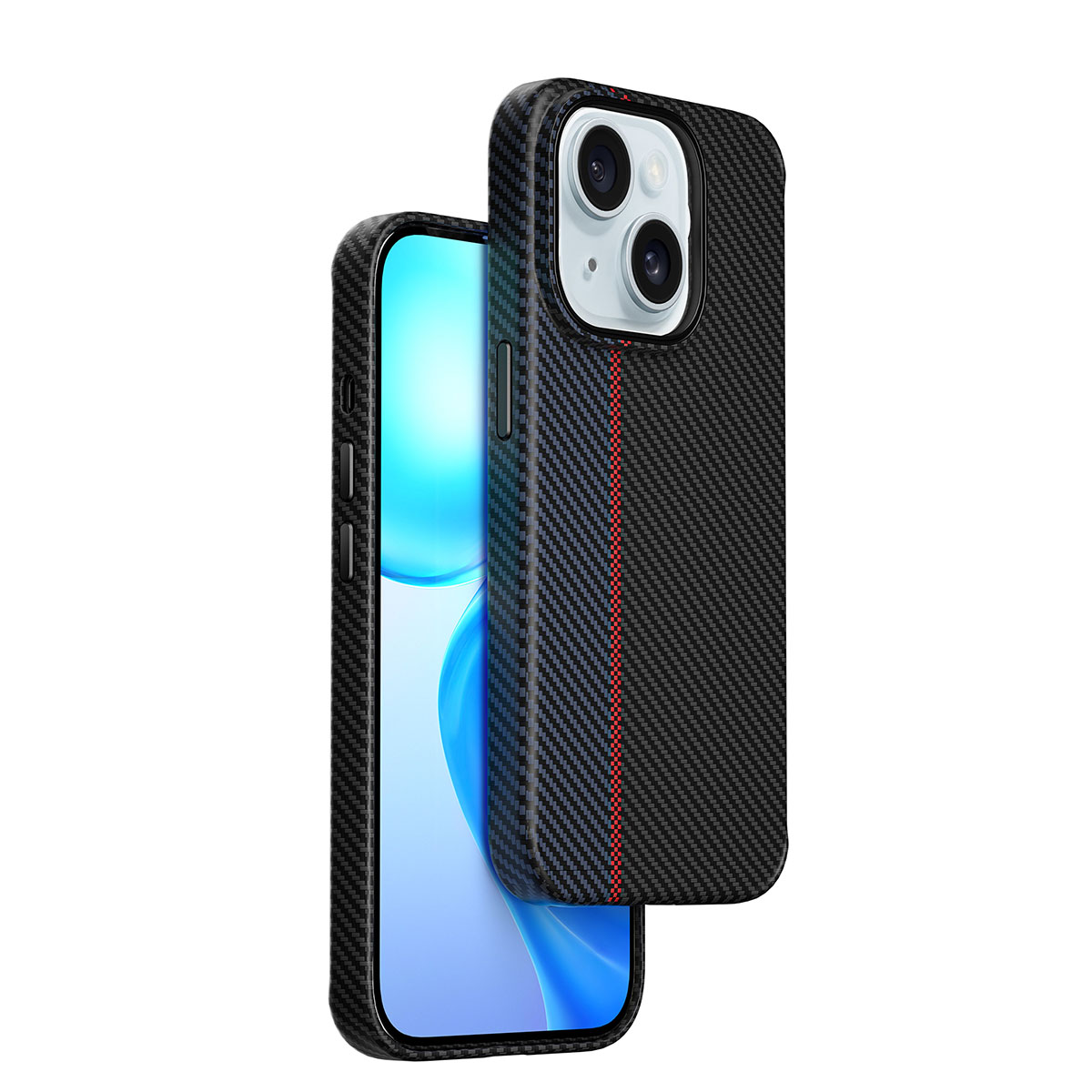 Apple iPhone 15 Plus Kılıf Wiwu LCC-107 Karbon Fiber M-safe Şarj Özellikli Kamera Korumalı Kabon Kapak