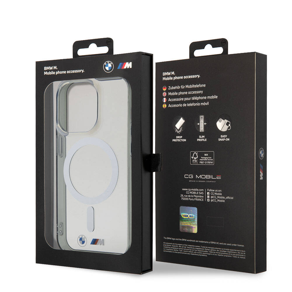 Apple iPhone 15 Pro Kılıf BMW M-safe Şarj Özellikli Transparan Silver Ring Orjinal Lisanslı Kapak - Görsel 7
