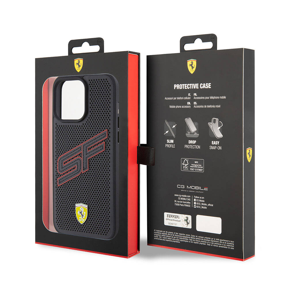 Apple iPhone 15 Pro Kılıf Ferrari Orjinal Lisanslı PU Delikli Arka Yüzey Metal Logolu Dikişli Büyük SF Yazılı Kapak - Görsel 8
