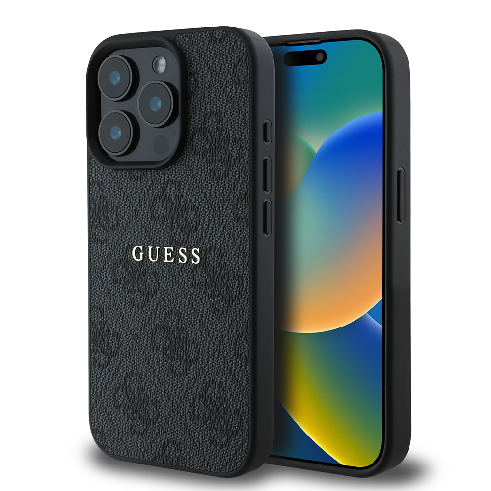 Apple iPhone 15 Pro Kılıf Guess Orjinal Lisanslı M-safe Şarj Özellikli 4G Desen Yazı Logolu Kapak