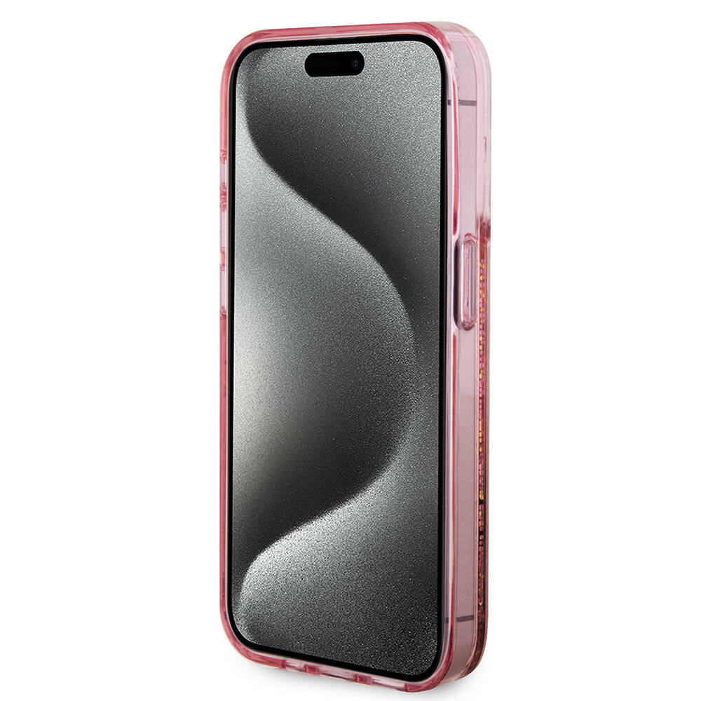 Apple iPhone 15 Pro Kılıf Guess Orjinal Lisanslı Transparan Sıvılı Simli Altın Çizgili Kapak - Görsel 5