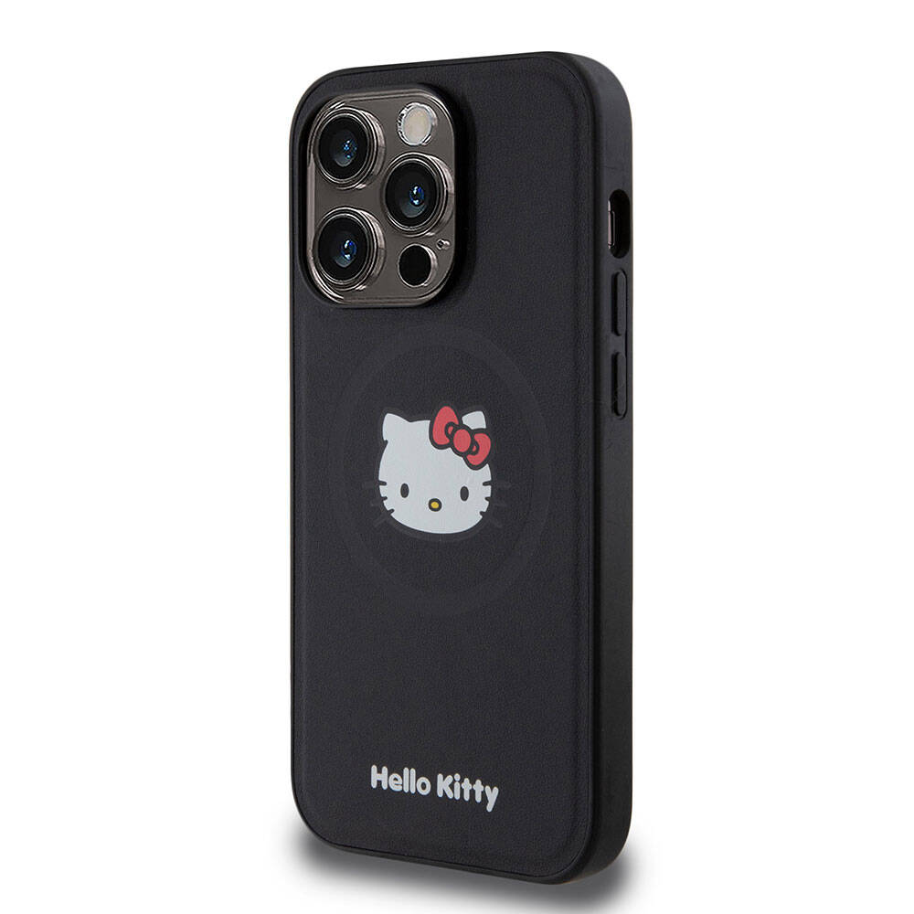 Apple iPhone 15 Pro Kılıf Hello Kitty Orjinal Lisanslı M-safe Şarj Özellikli Kitty Head Deri Kapak - Görsel 9
