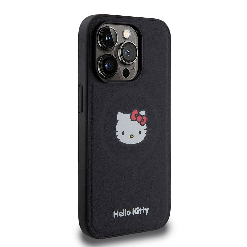 Apple iPhone 15 Pro Kılıf Hello Kitty Orjinal Lisanslı M-safe Şarj Özellikli Kitty Head Deri Kapak - Görsel 10