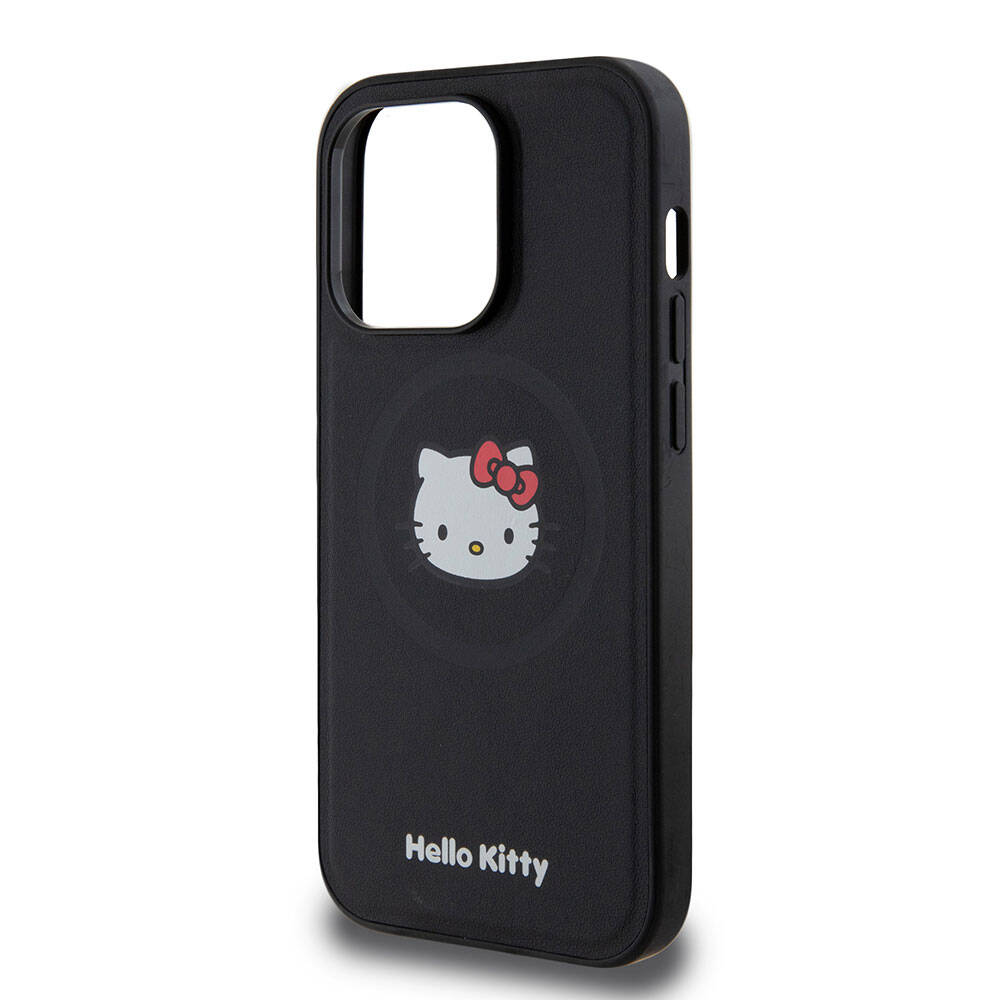 Apple iPhone 15 Pro Kılıf Hello Kitty Orjinal Lisanslı M-safe Şarj Özellikli Kitty Head Deri Kapak - Görsel 12