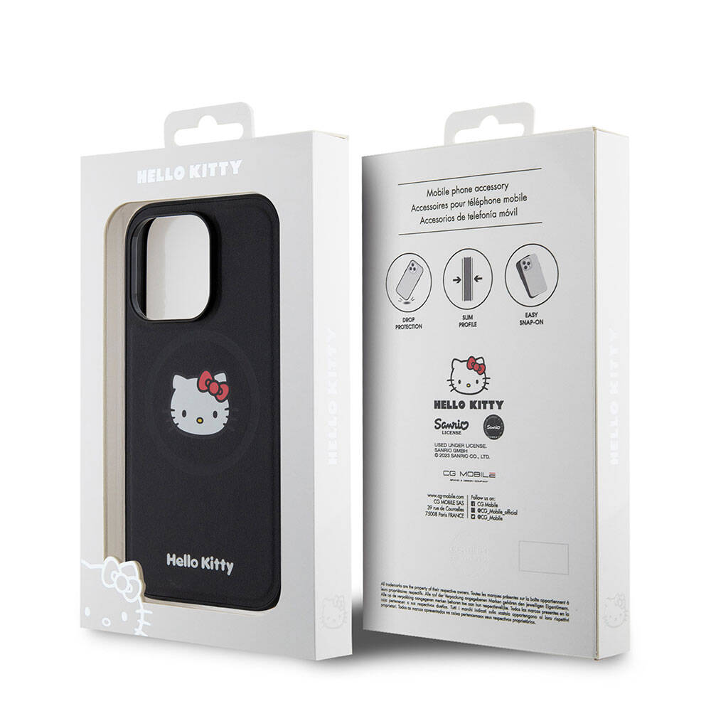 Apple iPhone 15 Pro Kılıf Hello Kitty Orjinal Lisanslı M-safe Şarj Özellikli Kitty Head Deri Kapak - Görsel 14