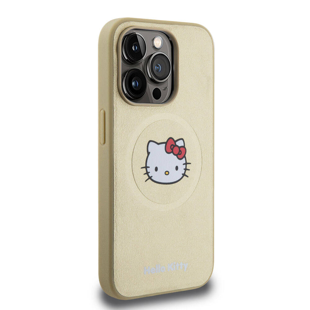Apple iPhone 15 Pro Kılıf Hello Kitty Orjinal Lisanslı M-safe Şarj Özellikli Kitty Head Deri Kapak - Görsel 4
