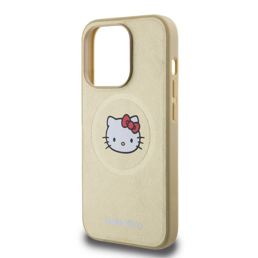 Apple iPhone 15 Pro Kılıf Hello Kitty Orjinal Lisanslı M-safe Şarj Özellikli Kitty Head Deri Kapak - Görsel 5