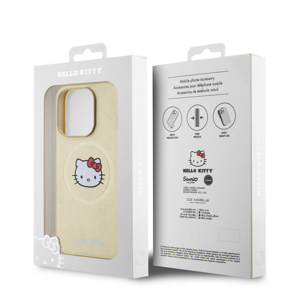 Apple iPhone 15 Pro Kılıf Hello Kitty Orjinal Lisanslı M-safe Şarj Özellikli Kitty Head Deri Kapak - Görsel 7