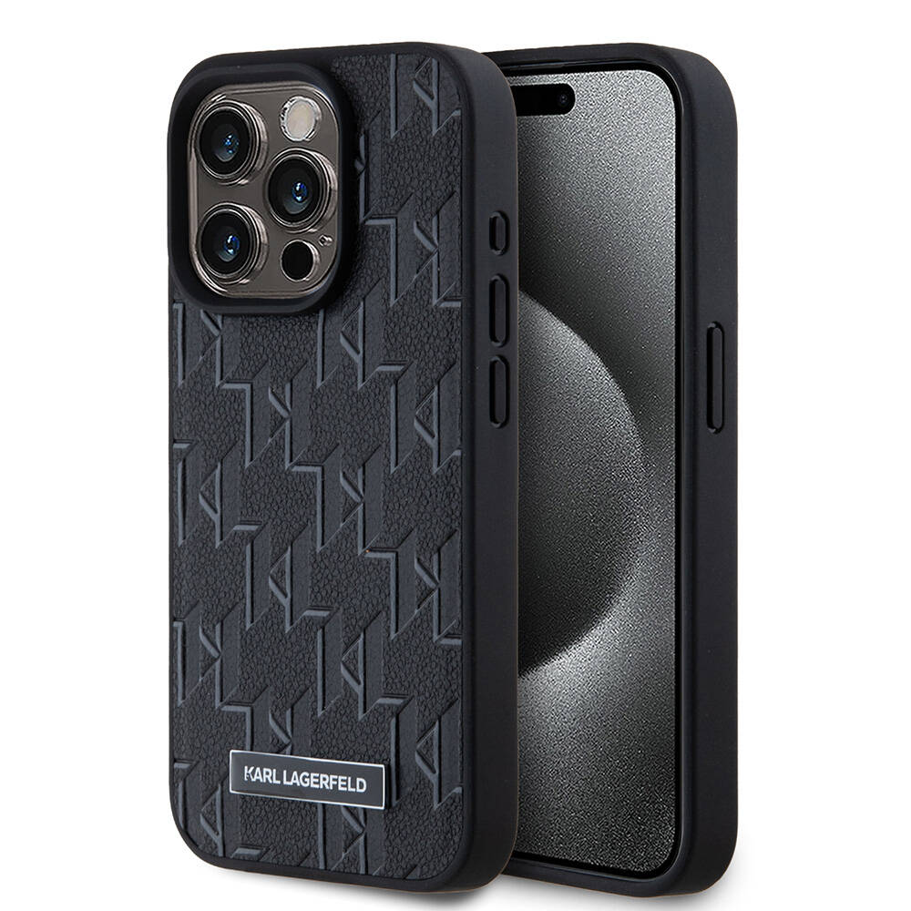 Apple iPhone 15 Pro Kılıf Karl Lagerfeld Orjinal Lisanslı M-safe Şarj Özellikli KL Yazılı Hot Stamp Kapak