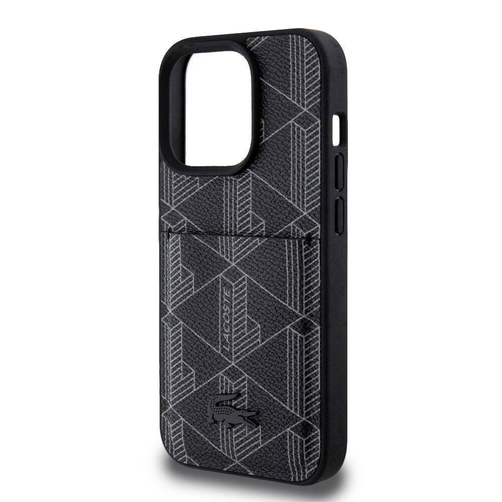Apple iPhone 15 Pro Kılıf Lacoste Orjinal Lisanslı M-safe Şarj Özellikli PU Deri Görünümlü Kartlıklı Karışık Monogram Desenli Kapak - Görsel 6