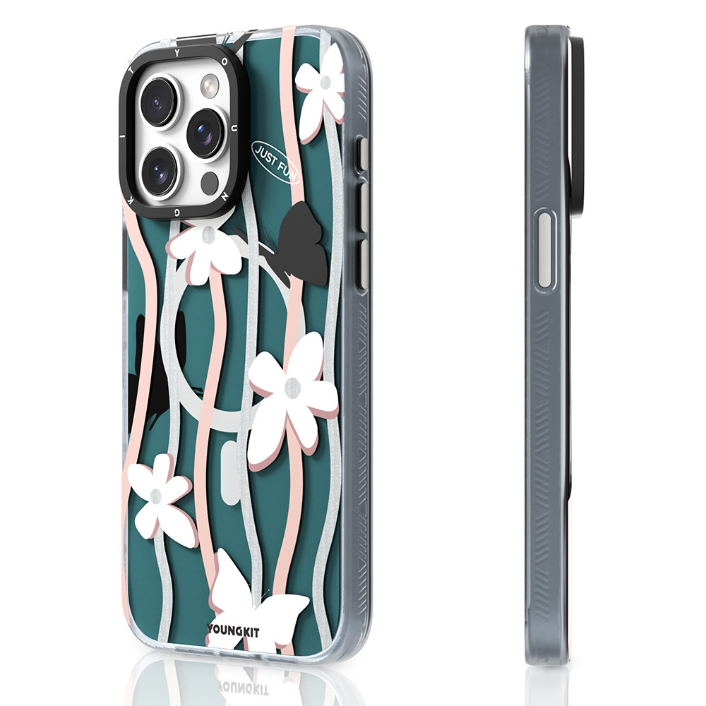 Apple iPhone 15 Pro Kılıf M-safe Şarj Özellikli Airbagli Çift Katmanlı Youngkit Star&Butterfly Serisi Kapak
