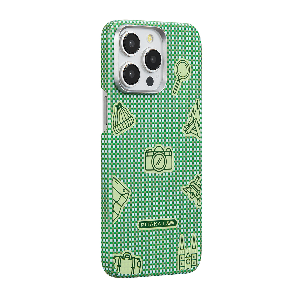 Apple iPhone 15 Pro Kılıf M-safe Şarj Özellikli Awa Tasarımlı 1500D Aramid Fiber Pitaka Ultra-Slim Classic Serisi Forest Kapak