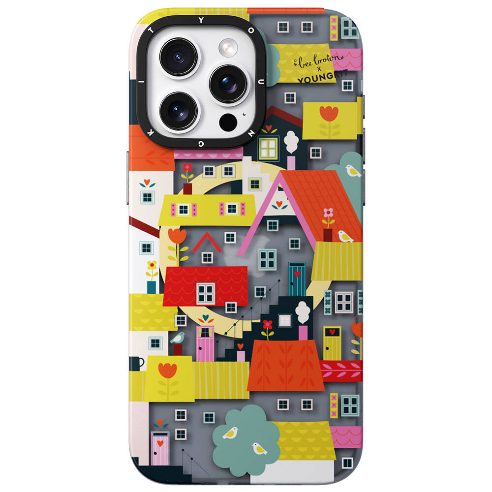 Apple iPhone 15 Pro Kılıf M-safe Şarj Özellikli Bee Brown Tasarımlı Youngkit Colorful Life Serisi Kapak