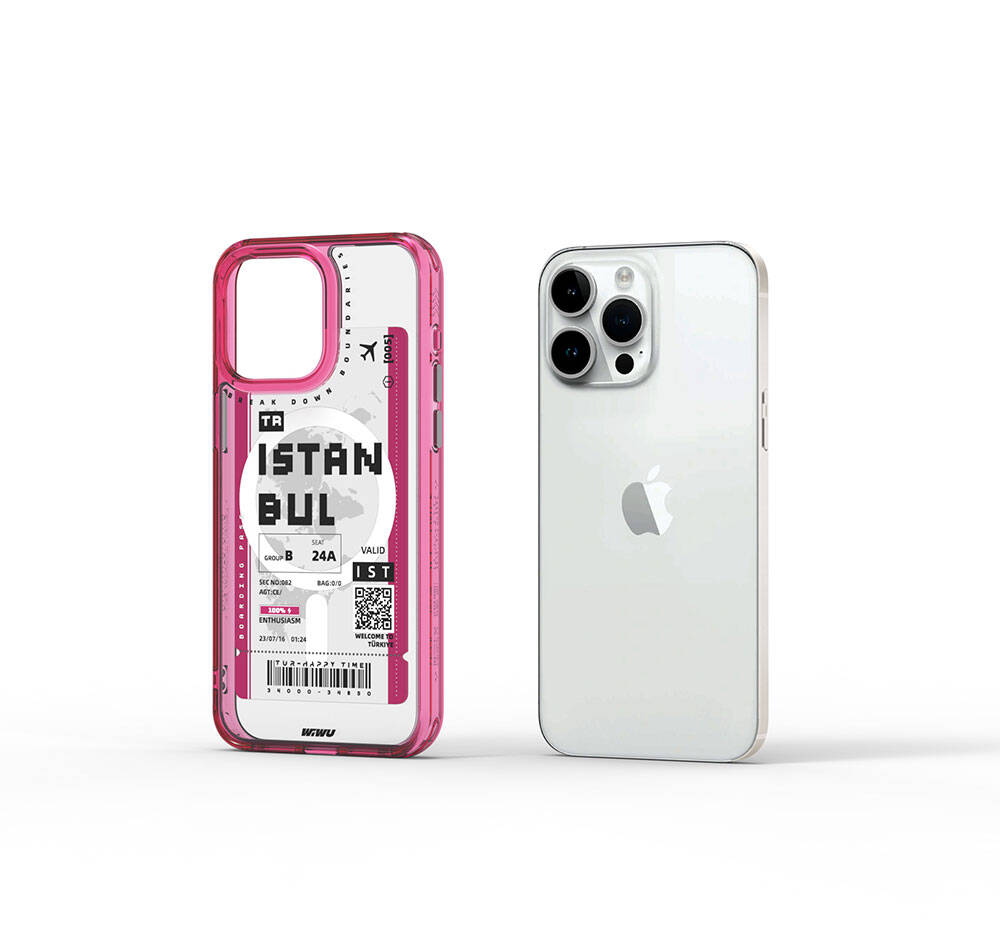 Apple iPhone 15 Pro Kılıf M-safe Şarj Özellikli Bilet Desenli Wiwu Turkey B Serisi Kapak