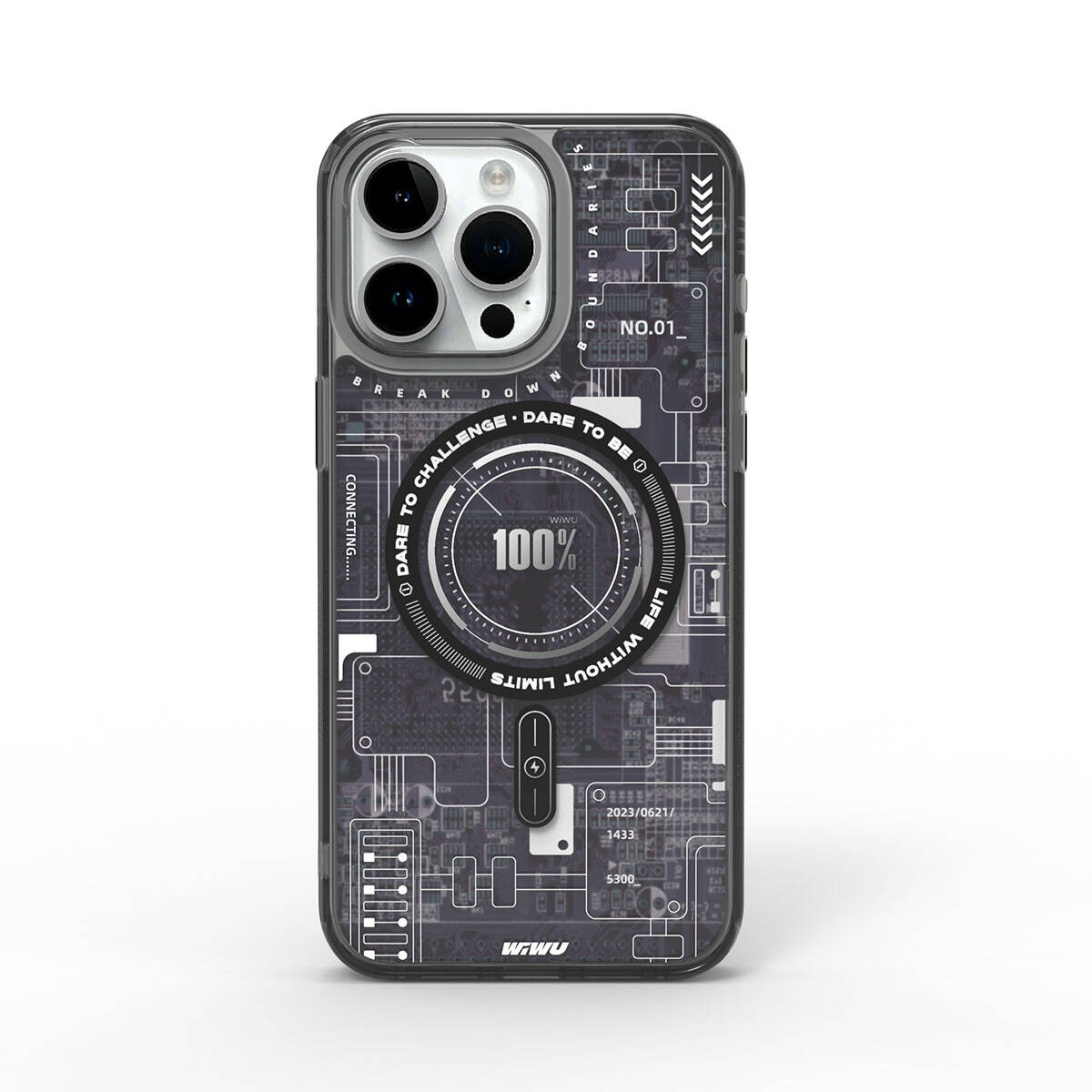 Apple iPhone 15 Pro Kılıf M-safe Şarj Özellikli Desenli Wiwu Mecha Circuit H Serisi Kapak