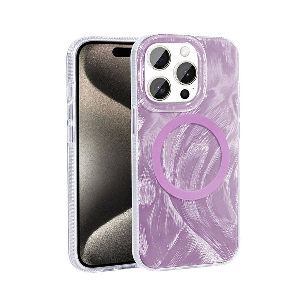 Apple iPhone 15 Pro Kılıf M-safe Şarj Özellikli Fırça Boya Desenli Zore Palet Kapak