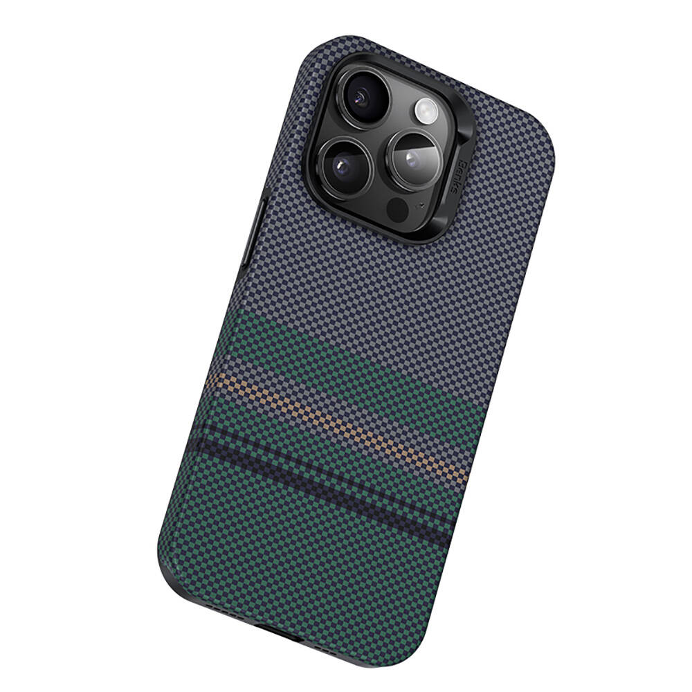 Apple iPhone 15 Pro Kılıf M-safe Şarj Özellikli Karbon Fiber Tasarımlı Benks Aurora ArmorPro Kevlar Kapak - Görsel 2