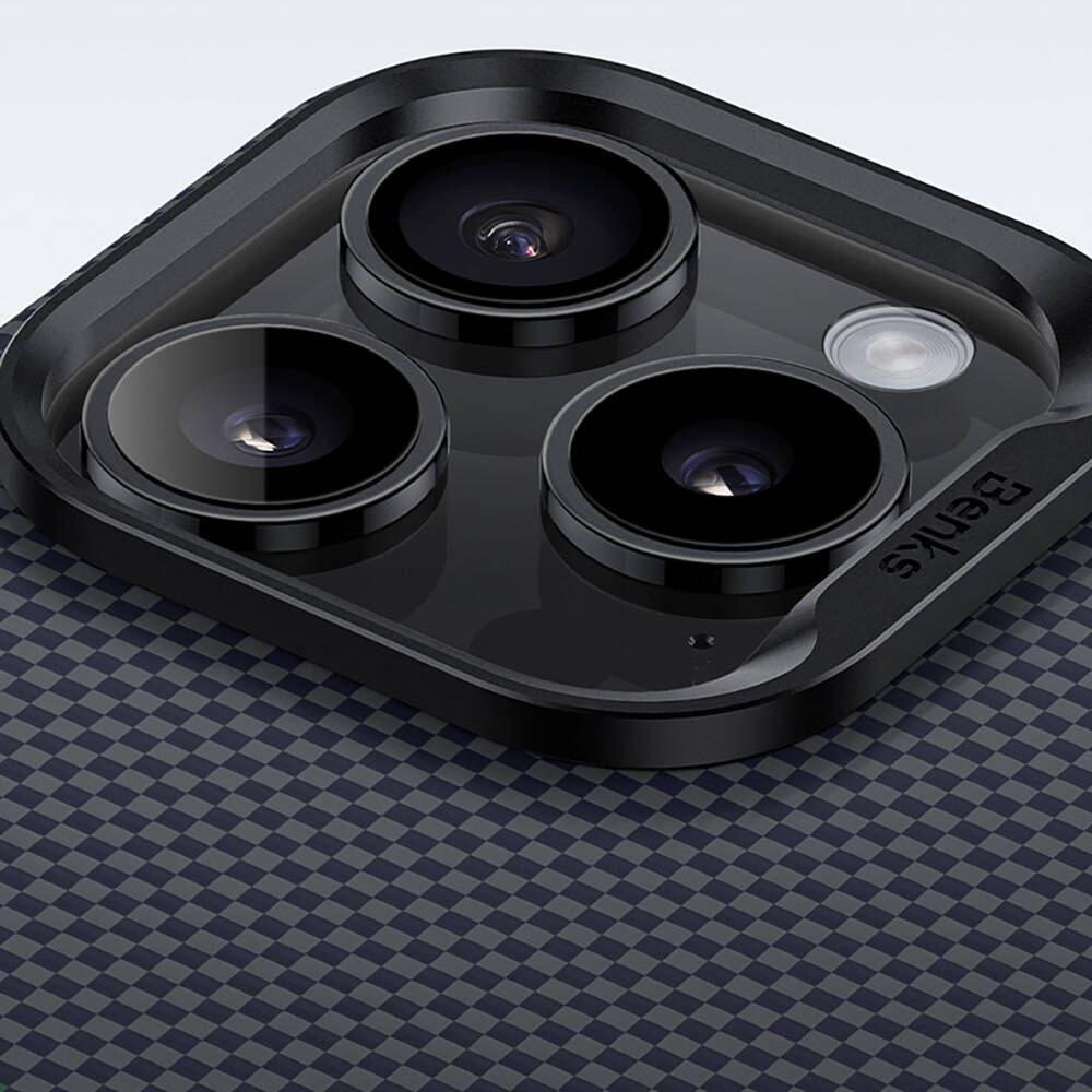 Apple iPhone 15 Pro Kılıf M-safe Şarj Özellikli Karbon Fiber Tasarımlı Benks Aurora ArmorPro Kevlar Kapak - Görsel 9