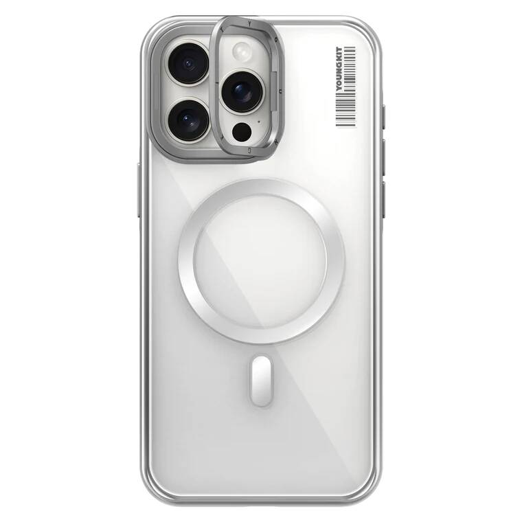 Apple iPhone 15 Pro Kılıf M-safe Şarj Özellikli Sararma Önleyici Youngkit Crystal Grid Kapak