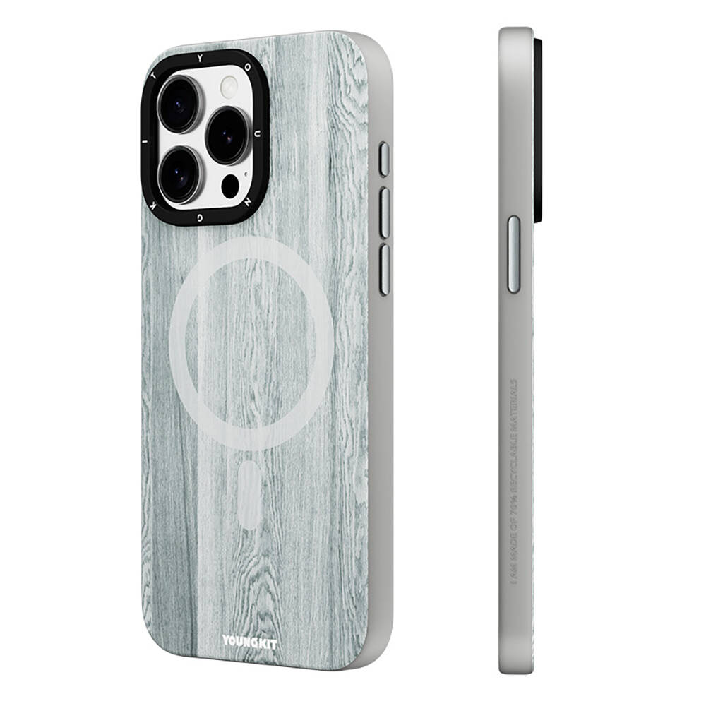 Apple iPhone 15 Pro Kılıf M-safe Şarj Özellikli Sararmaya Dayanıklı Youngkit Wood Forest Serisi Kapak