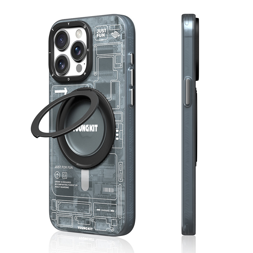 Apple iPhone 15 Pro Kılıf M-safe Şarj Özellikli Youngkit 360° Standlı Technology Serisi Kapak