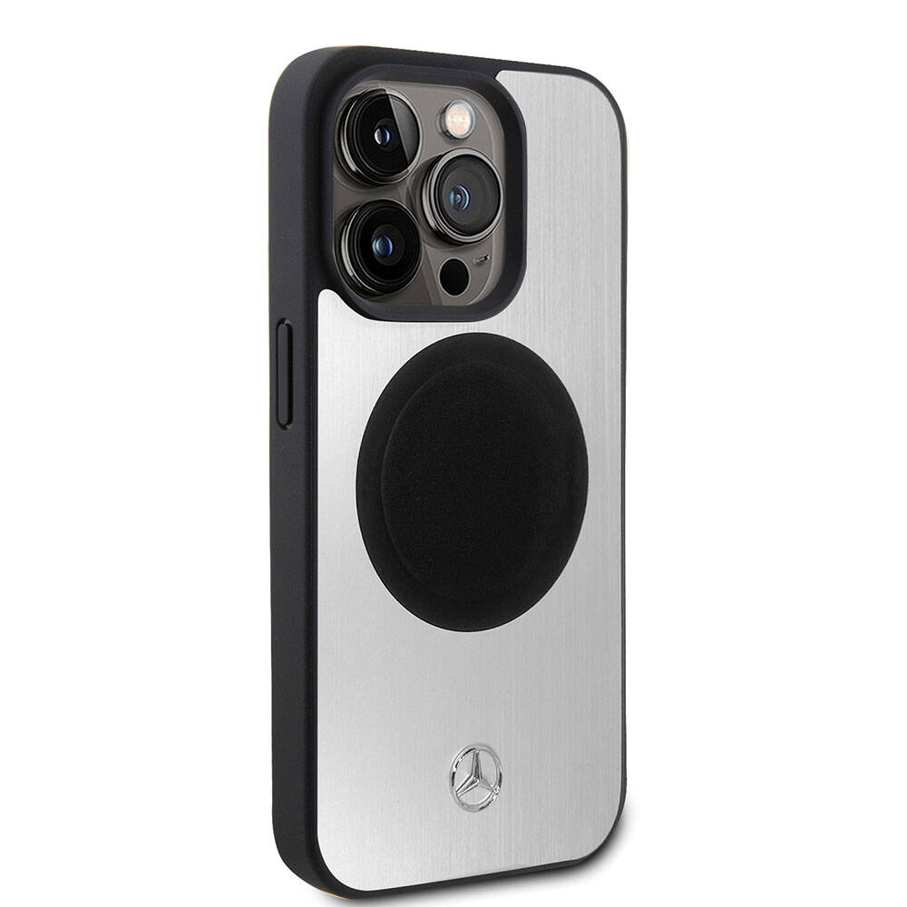 Apple iPhone 15 Pro Kılıf Mercedes Benz Orjinal Lisanslı M-safe Şarj Özellikli Alüminyum Arka Yüzey Metal Yıldız Logolu Kapak - Görsel 4
