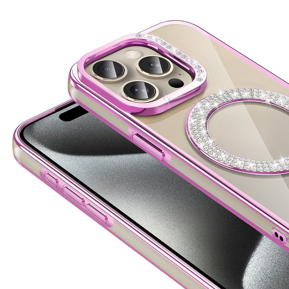 Apple iPhone 15 Pro Kılıf Pırlanta Taş Tasarımlı M-safe Şarj Özellikli Zore Karetta Silikon Kapak
