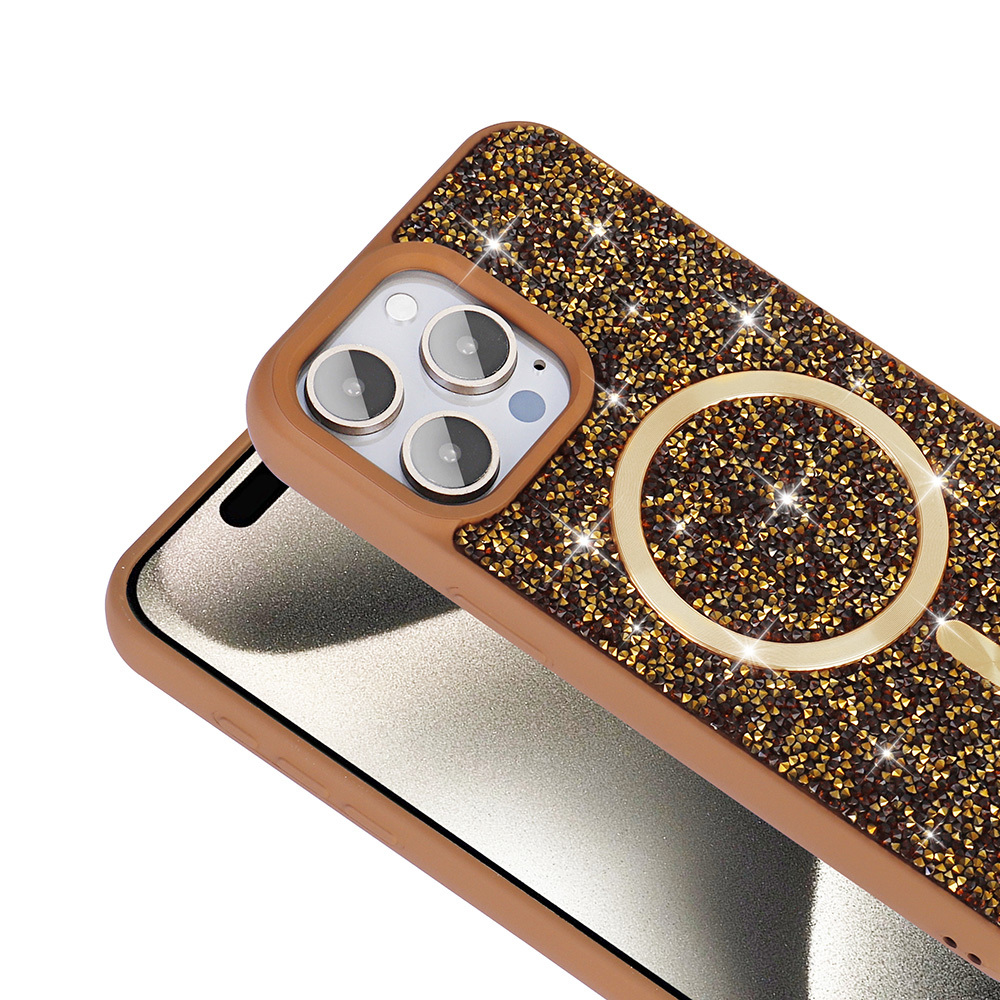 Apple iPhone 15 Pro Kılıf Pırlanta Tasarımlı M-safe Şarj Özellikli Zore Mozaik Silikon Kapak