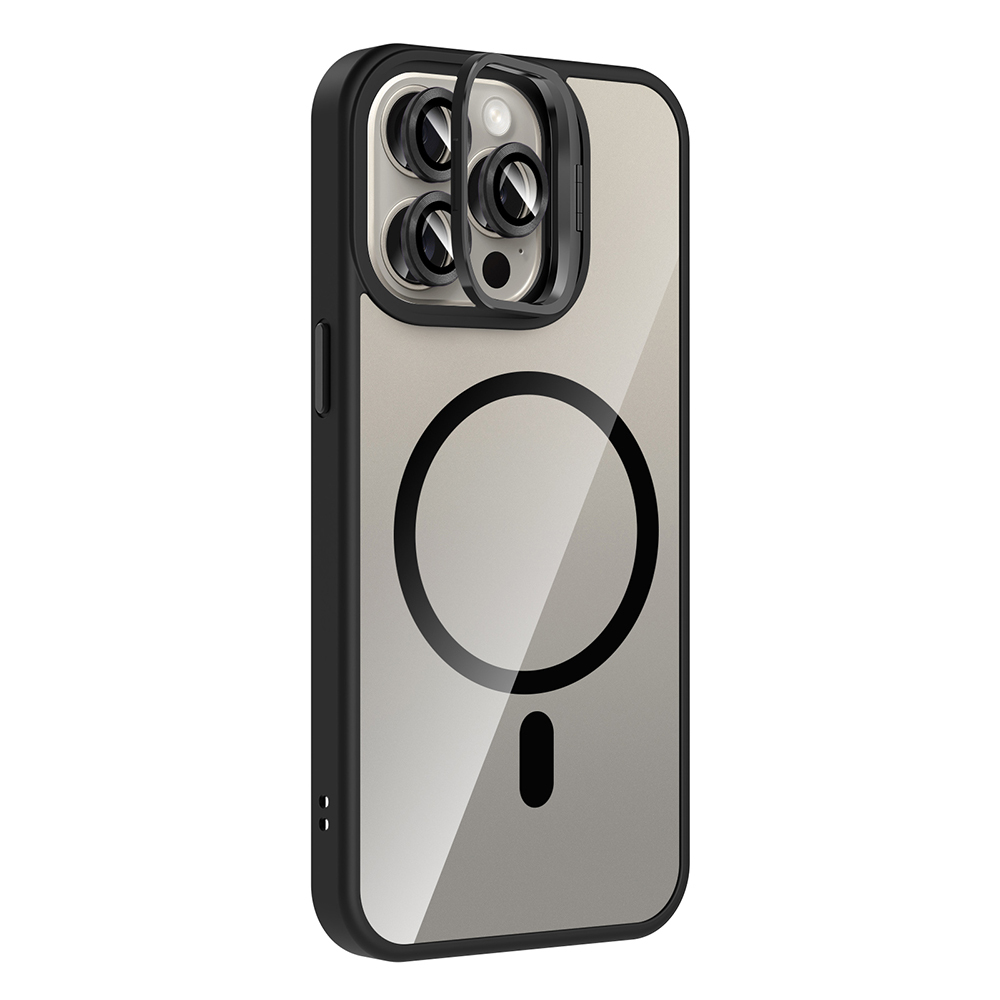 Apple iPhone 15 Pro Kılıf Standlı ve Kamera Lens Hediyeli M-Safe Şarj Özellikli Zore Etro Kapak