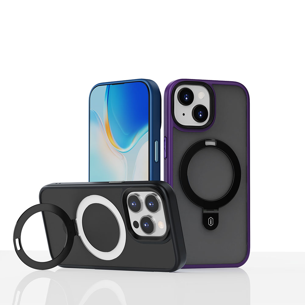Apple iPhone 15 Pro Kılıf Wiwu ZMM-010 M-safe Şarj Özellikli Mat Arka Yüzey Standlı Kapak