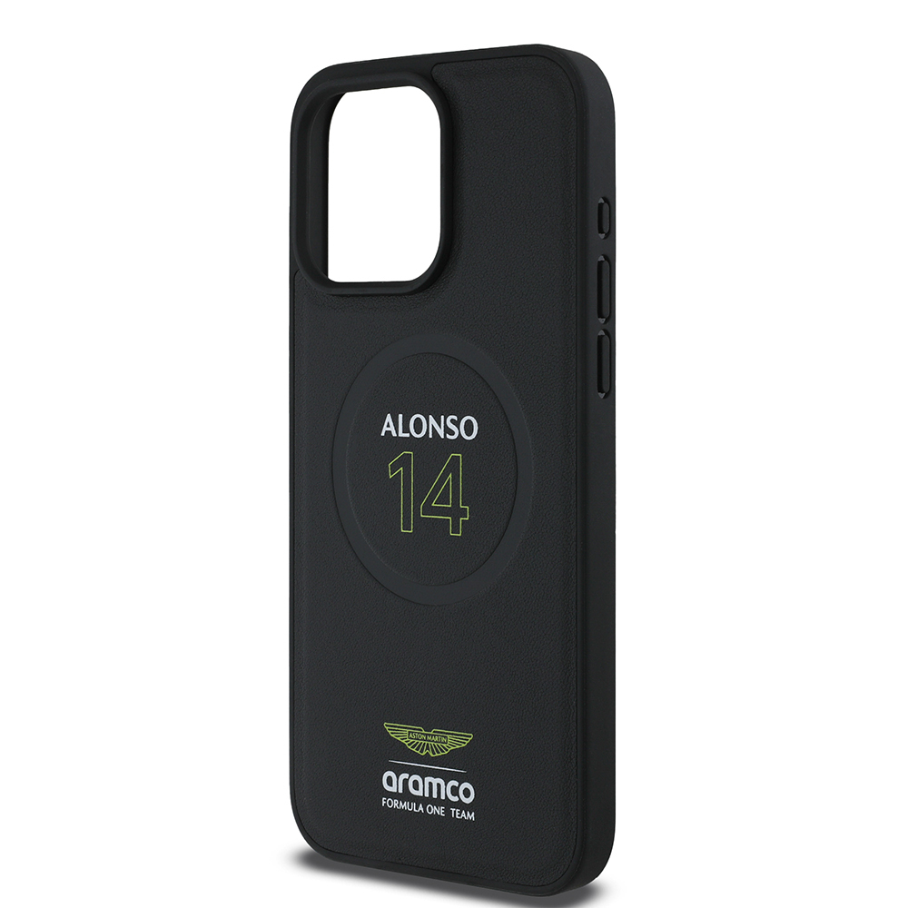 Apple iPhone 15 Pro Max Kılıf Aston Martin Orjinal Lisanslı M-safe Şarj Özellikli PU Deri Alonso 14 Baskılı Kapak - Görsel 4