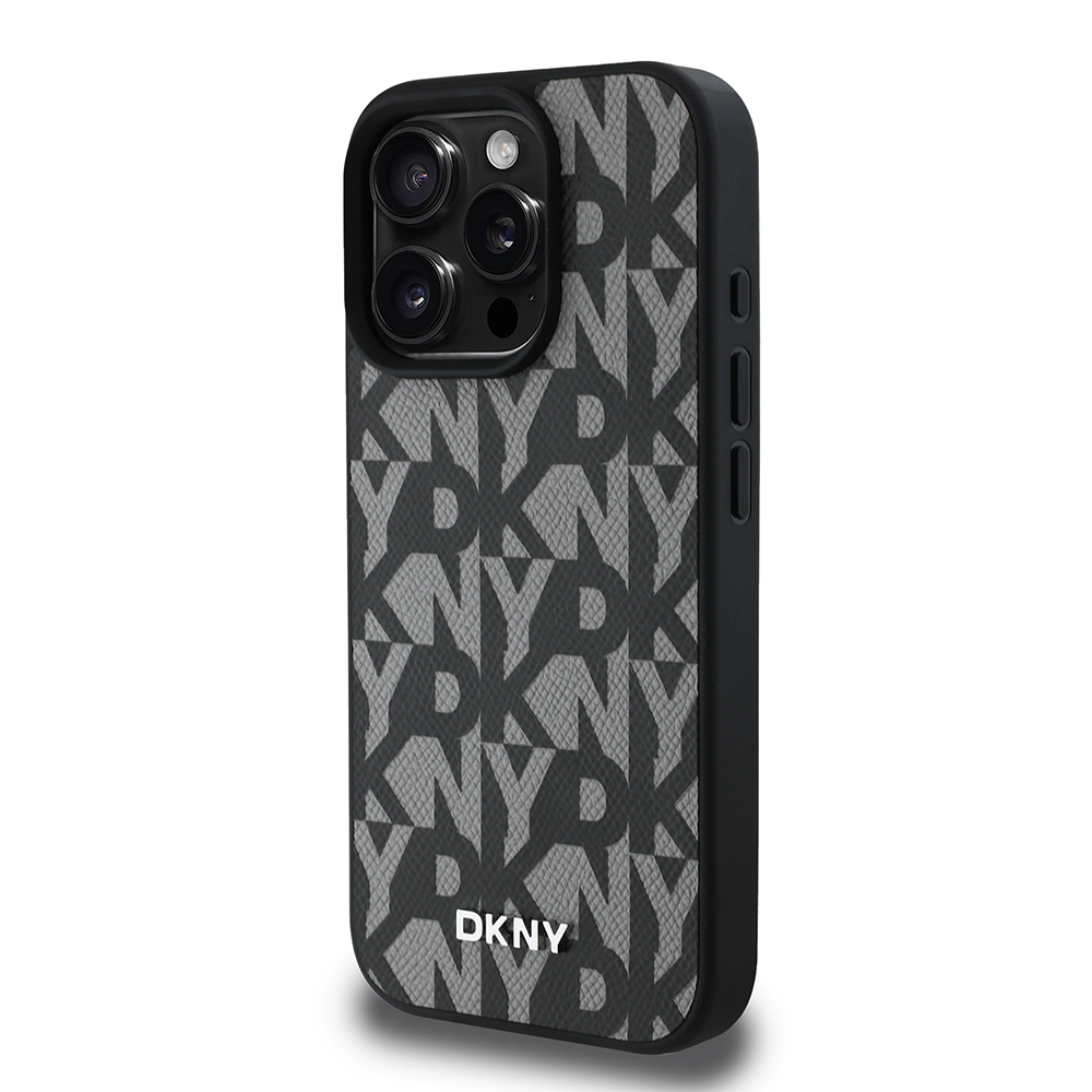 Apple iPhone 15 Pro Max Kılıf DKNY Orjinal Lisanslı M-safe Şarj Özellikli 3D Yazılı Grid Pattern Kapak