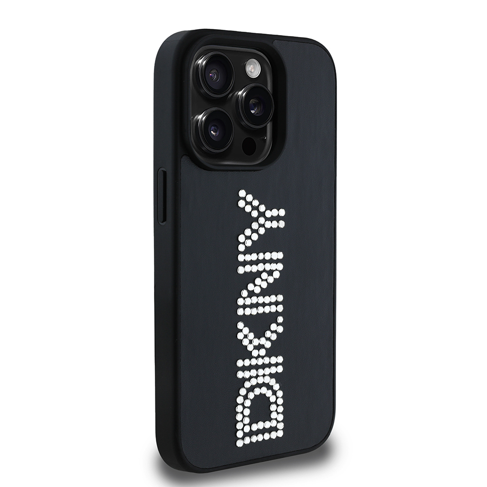 Apple iPhone 15 Pro Max Kılıf DKNY Orjinal Lisanslı Taşlı DKNY Yazılı Metalik Rhinestones PU Deri Kapak - Görsel 4